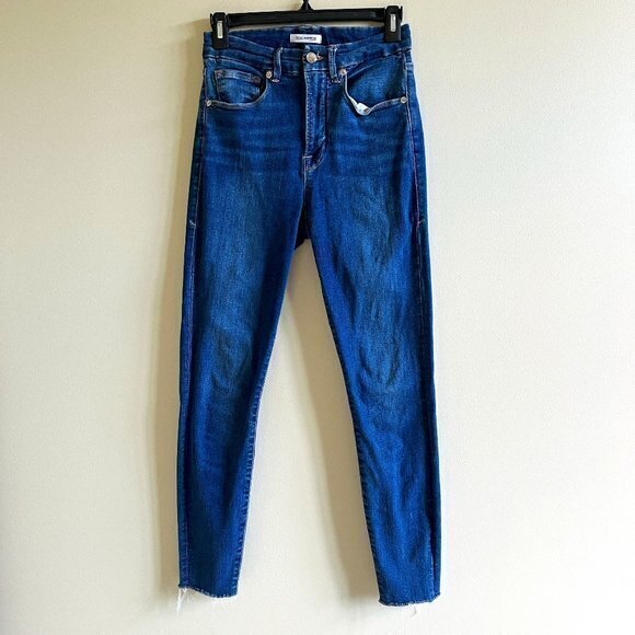 Good American Good Legs High Waist Raw Hem Skinny Jeans Blue‎ Womens Size 4 27 - Picture 1 of 8
